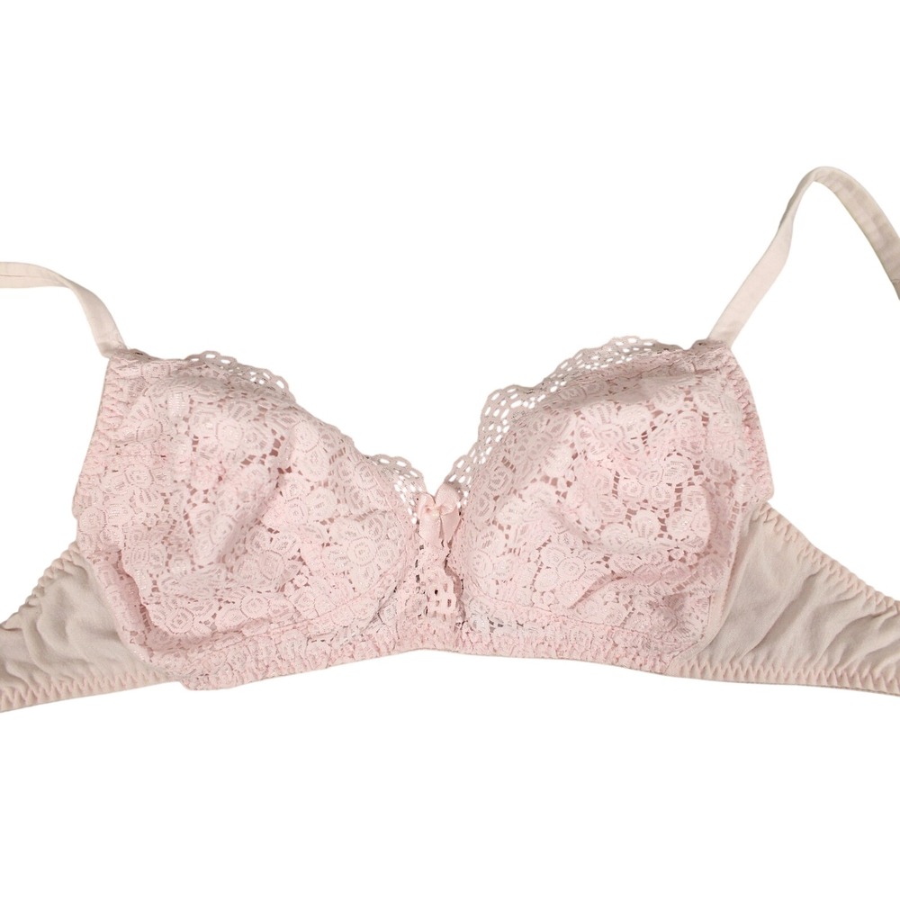 Vintage VANITY FAIR Light Pink LINED LACE Wireless FULL COVERAGE Bra Sz 34C